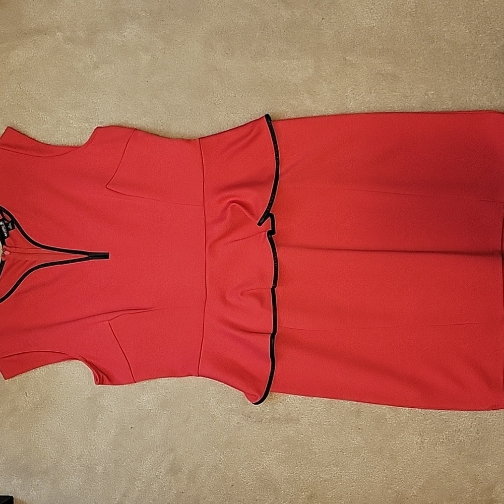 Allen B. by Allen Schwartz Red Dress with Black Faux Leather Trim
